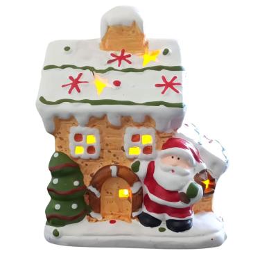 Imagem de Casinha De Cerâmica Natalina Com Led Modelo Biscoito 11,5x7,5x13,5cm Saldão