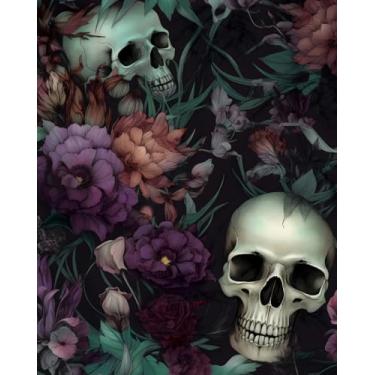 Imagem de XRUIBZI Papel de parede floral preto descasque e cole papel de parede floral gótico vintage papel de contato com folha de caveira de açúcar para armário à prova d'água papel de parede autoadesivo para