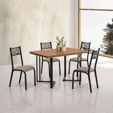 Imagem de Conjunto Sala de Jantar Industrial Michigan 1,20 Tampo Castanho com 4 Cadeiras Jasmin Assento Bege