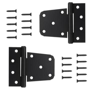 Imagem de Dobradiças para portão T resistente de 8,9 cm, dobradiça de porta de galpão de ferro preto para cercas de madeira, porta giratória com parafusos, Home Master Hardware, pacote com 2