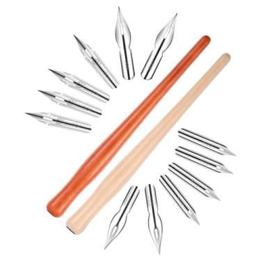 Imagem de 14 porta-canetas de imersão com caligrafia cômica, suporte de madeira para desenho com ponta de aço inoxidável, conjunto de caligrafia oblíqua para escrever, pintar, assinar, esboçar