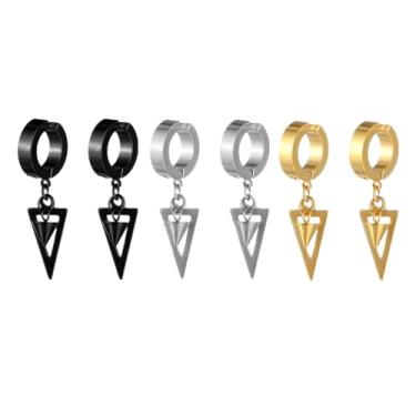 Imagem de Conjunto de 3 brincos de argola sem piercing de aço inoxidável masculinos e femininos não perfurados, 3 pares, aço inoxidável