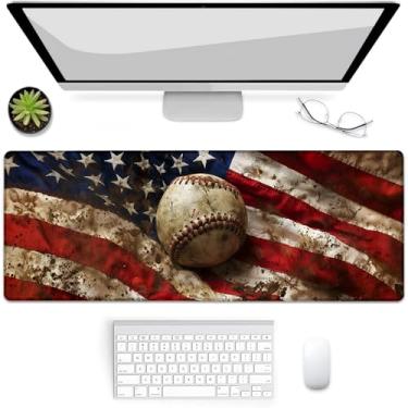 Imagem de VANZEV Tapete de mouse vintage com bandeira americana e beisebol, mouse pad, tapete de mesa, base de borracha antiderrapante para computadores, laptop, escritório, escola, acessórios para casa