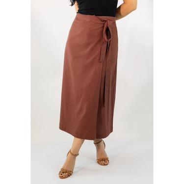 Imagem de Saia Feminina Midi Linho Envelope Off Marrom Alta Anticorpus-Feminino