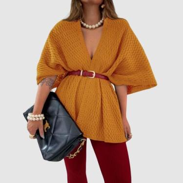 Imagem de Casaco Cardigan Longo Feminino Meia Manga Tricot Modal Inverno Elegant