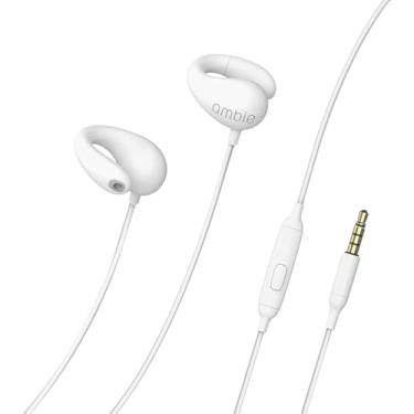 Imagem de ambie Fones de ouvido de som – Fones de ouvido abertos com clipe de orelha com fio de 3,5 mm com microfone integrado e fácil controle de volume | Fone de ouvido estilo clipe | Silicone leve, branco