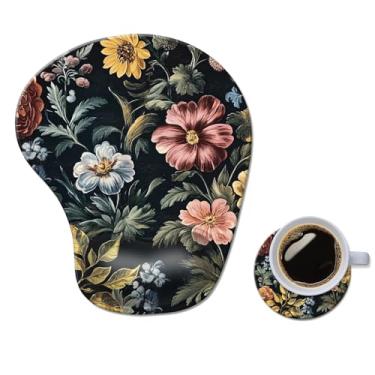 Imagem de Mouse pad ergonômico com descanso de pulso, tapete de mouse de gel confortável para computador, suporte de pulso para laptop, mouse para alívio da dor com base floral antiderrapante de poliuretano