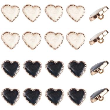 Imagem de GORGECRAFT 1 caixa, 20 peças, 2 cores, botões de coração de metal, costurados à mão, 18 mm, liga esmaltada, decorativa, em forma de coração, suéter, cardigã de malha, fivelas para casacos, trench coat