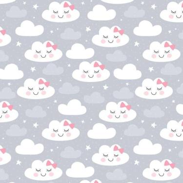 Imagem de Papel De Parede Nuvem Laço Cinza Infantil Bebê Autocolante