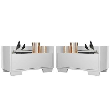Imagem de Kit com 2 Mesas de Cabeceira 60 Cm com Pés Quadrados Branca