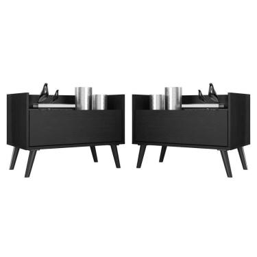 Imagem de Kit com 2 Mesas de Cabeceira 60 Cm com Pés Retrô Preta