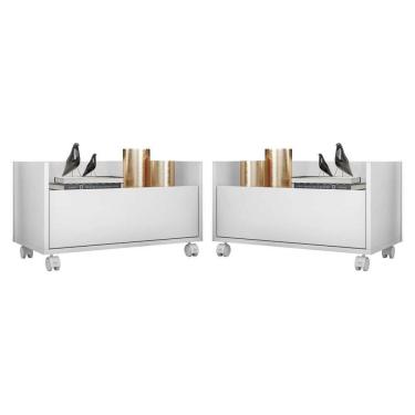 Imagem de Kit Com 2 Mesas De Cabeceira 60 Cm Com Rodízios Branca