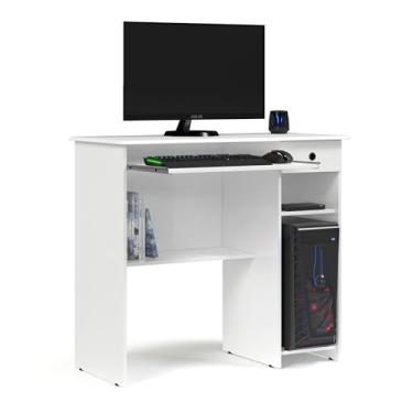 Imagem de Mesa Escrivaninha para Computador Viena 1 Gaveta, Prateleira e Suporte Retrátil para Teclado (BRANCO)