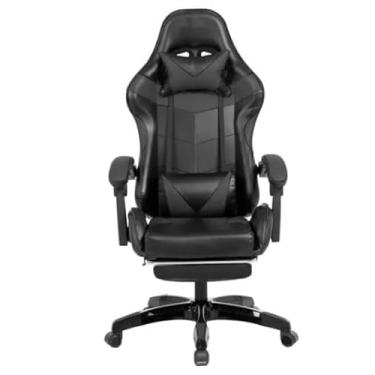 Imagem de Cadeira Gamer Canvas, Preta, Couro PU, Reclinável, Suporta 120kg, com Almofadas