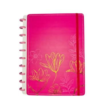 Imagem de Caderno Inteligente Floral 10 Discos B5 Capa em Couro Sintético com Elástico (Rosa Pink)