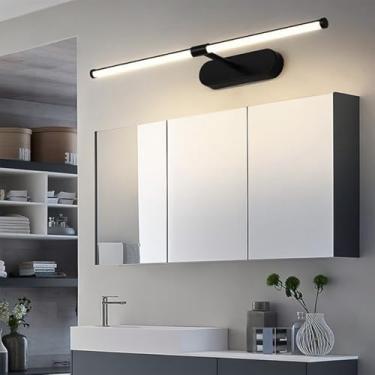 Imagem de GZZBMY Lâmpada LED de espelho de banheiro IP44 à prova d'água para parede arandela de parede de alumínio 3000K/6500K curativo de entrada luz de barbear sala de estar hotel (luz preta e branca, 90 cm)