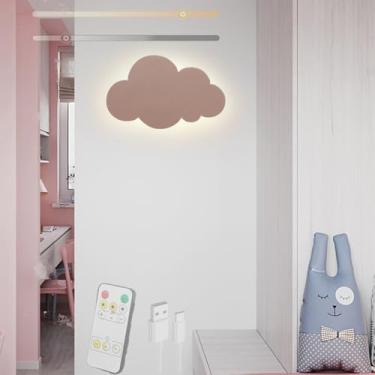 Imagem de GZZBMY LED Candeeiro de parede em forma de nuvem regulável apliques de parede com interruptor tátil comando à distância funciona com pilhas USB recarregável quarto infantil iluminação decoração (rosa)