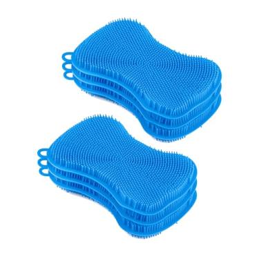 Imagem de Esponja de silicone resistente ao calor, limpador de frutas, máquina de lavar vegetais, cerdas duráveis que não arranham, azul pacote com 3 (6)