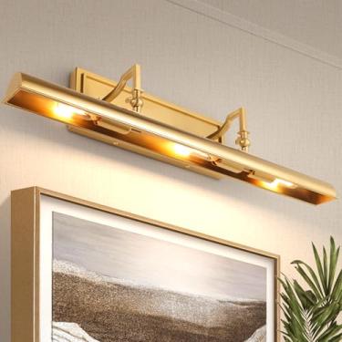 Imagem de BELS Luminária De Parede Dourada De 24 Polegadas Com Fio, Luz Quente De 2700K, Rotação De 270°, Base E26, 3 Luzes De Moldura Para Pintura, Sala De Estar, Quarto (Sem Lâmpada)
