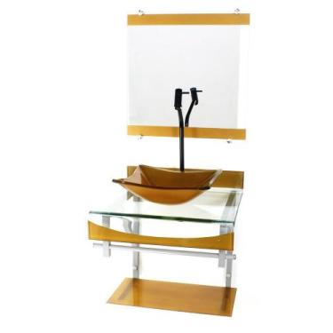 Imagem de Gabinete de vidro 40cm para banheiro curvado duplo pc cuba quadrada do