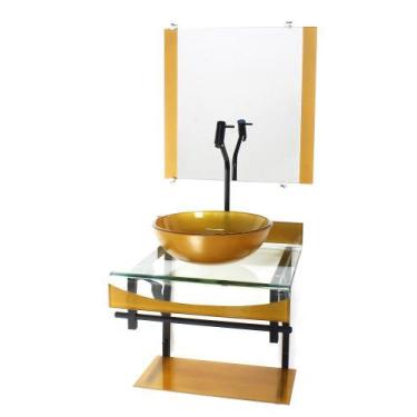 Imagem de Gabinete de vidro 40cm para banheiro curvado duplo pp cuba redonda dou