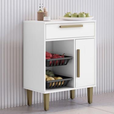 Imagem de Armário de Cozinha 1 Porta 1 Gaveta com Fruteira Branco - Kaiki Móveis