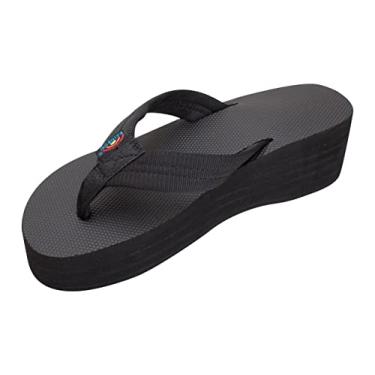 Imagem de Sandálias Rainbow femininas 6 camadas de borracha anabela 2,54 cm com tira de nylon preenchida de EVA, Preto, 6.5-7.5