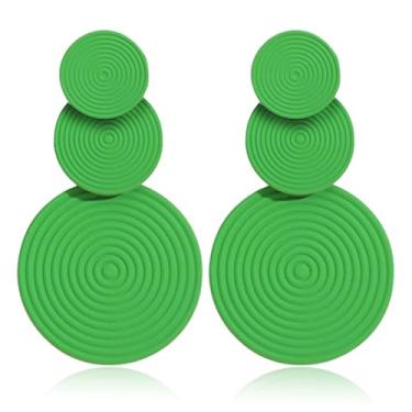 Imagem de QLYOVWE Brincos femininos de disco redondo de ouro vintage, feitos à mão, de liga redonda, brincos pendentes exclusivos dos anos 60, 70, 80, brincos de neon, boêmio, verão, praia, joias, Medium, Metal