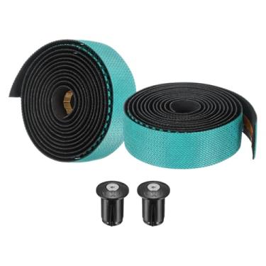 Imagem de PATIKIL Fita de guiador de bicicleta de EVA PU, 1 par de fita macia para barra de bicicleta tamanho único com plugues de extremidade e costas adesivas para dobrar ciclismo de estrada, ciano