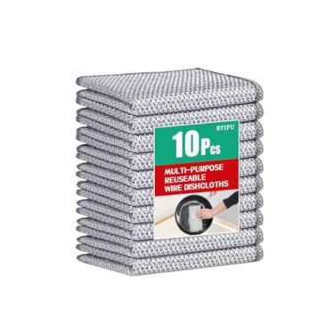 Imagem de BTIFU 10 peças de pano multiuso para lavar louça, pano de prato reutilizável sem arranhões, pano de prato de metal molhado e seco, para limpeza de cozinha, pias, pratos, fogão, dimensões (19 x 19 cm)