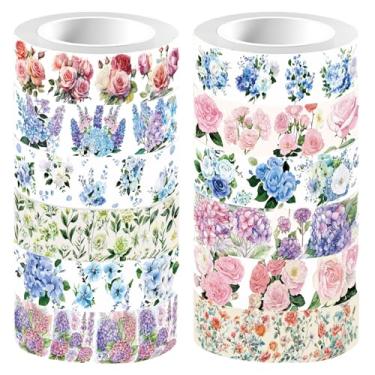 Imagem de CRASPIRE 12 estilos de fita adesiva de flores, fita para diário, 16,4 m, flores de primavera, fitas decorativas para embrulhar presentes, rolos para artesanato, scrapbook, diário, agenda, envelopes