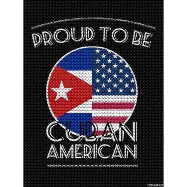 Imagem de TUTUMAY21 Kits de arte de pintura de diamante com bandeira americana de Cuba 5D DIY Kits de arte de diamante decoração de parede para casa 30,5 x 40,6 cm