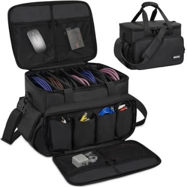 Imagem de IBVIVIC Bolsa Para Cabos De Banda Gig Com Divisórias Ajustáveis Dj, Cabos, Fios, Equipamentos Instrumentos Som E Acessórios, 16L X 11L, 12A, Preta