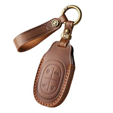Imagem de HIBEYO Apto para Jetour Shanhai L7 2024 2025 Capa de chaveiro de couro feita à mão acessórios para carro controle remoto inteligente chave automática adequada para Jetour 2025 com chaveiro (marrom)