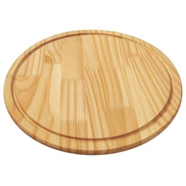 Imagem de Tabua Para Frios Pizza Mesa Posta Redonda Canaletas de Madeira Pinus Reflorestamento (35cm)