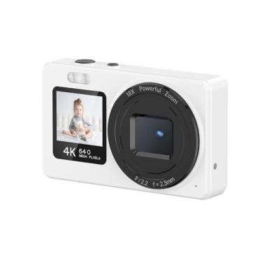 Imagem de Serounder Câmera Digital 4K, Câmera de Vídeo de Tela Dupla Com 48MP Com Tela de 48MP Com Fotografia de Viagem de 2,4 Polegadas de 18x para Fotografia de Viagem Portátil (Branco)