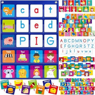 Imagem de Gráfico magnético de bolso, 156 cartões de memória dupla face - palavras CVC, primeiras palavras e 26 letras, jogos de alfabetização CVC, ferramenta de aprendizagem fonética e ortografia para sala de