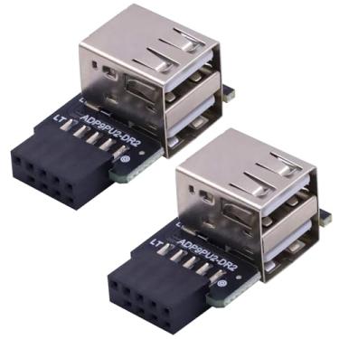 Imagem de Poyiccot Conector de placa mãe fêmea USB 2.0 de 9 pinos para porta dupla USB 2.0 tipo A, adaptador de extensão interna USB de ângulo reto de 90 graus para placa de rede sem fio Bluetooth, pacote com 2