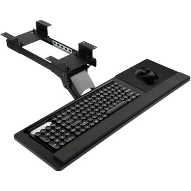 Imagem de Bandeja de teclado embaixo da mesa, bandeja de teclado deslizante ajustável de 360° sob a mesa com mouse pad e descanso de pulso, suporte ergonômico de tamanho grande para teclado, adequado para