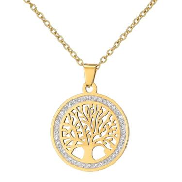 Imagem de Colar Corrente Feminina Árvore Da Vida De Aço Inox Banhado A Ouro Presente