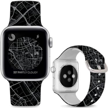 Imagem de Sjiangqiao Pulseiras de relógio de silicone macio compatíveis com Apple Watch SE séries 10, 9, 8, 7, 6, 5, 4, 3, 2 e 1 de 49 mm, 46 mm, 44 mm e 42 mm (série 3 2 1), para mulheres e homens.