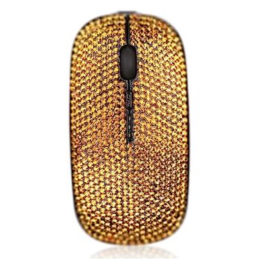Imagem de Mouse sem fio brilhante, strass prata glitter mouse de computador sem fio com receptor USB para meninas, lindos ratos deslumbrantes para laptop, PC, notebook, MacBook presente - ouro brilhante
