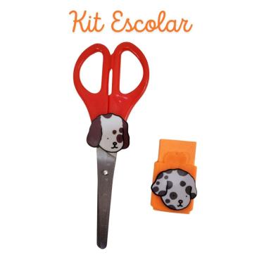 Imagem de Kit Escolar tesoura sem ponta e borracha Ursinhos Bobi goods papelaria borracha com capa escolar material férias escolar