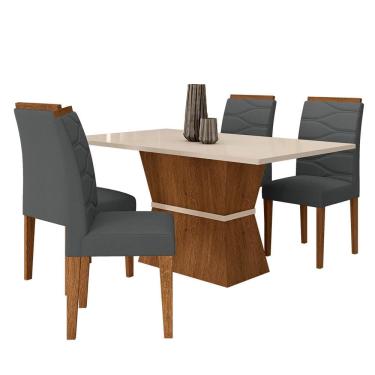 Imagem de Mesa Com 4 Cadeiras 1,36 Antália Freijó/off Premium/suede Cinza - M.a