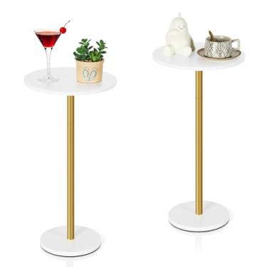 Imagem de Vrisa Conjunto de 2 mesas laterais pequenas para pequenos espaços, mesa de canto com pedestal, mesa moderna de martini de café para sala de estar, quarto, poltrona, pátio, branca