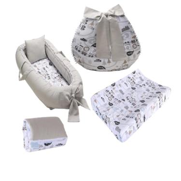 Imagem de Kit Ninho Redutor Bebê + Almofada Amamentação + Trocador Anatômico Impermeável + Trocador Portátil Menina Menino(TRENZINHO)