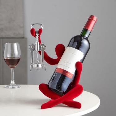 Imagem de Rack de vinho com estátua Thinker, rack moderno para decoração de mesa de cozinha, suporte de garrafa de vinho único para bar, suporte de garrafa pequeno (vermelho)