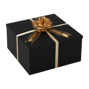 Imagem de Caixa de presente extra grande com tampa 50 x 50 x 25 cm, caixa de presente preta grande caixas de presente gigantes com tampas para embalagem de presentes para aniversário surpresa, Natal