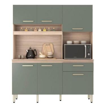 Imagem de Kit Cozinha Compacta 6 Portas 1 Gaveta Alano Avena/menta - DEMÓBILE