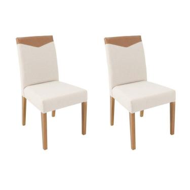 Imagem de Kit 2 Cadeiras Madeira Maciça Assento e Encosto Estofados Sofia Amendoa